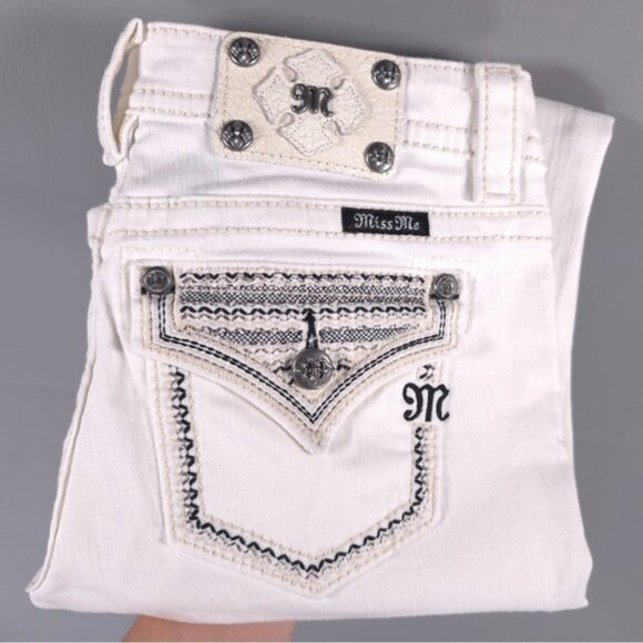 MISS ME SIGNATURE SKINNY White Jeans Embroidered JP7607S WT 01 Size 27 - Picture 3 of 14